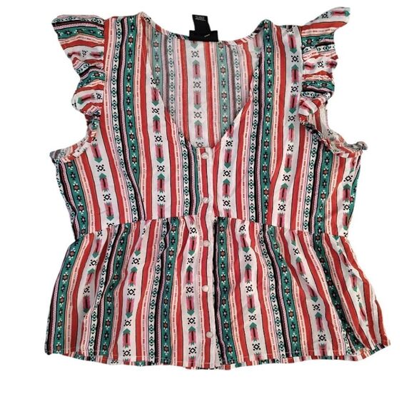 Wrangler Retro Southwestern Short Ruffle Sleeve Pearl Button Down Blouse Medium - Picture 2 of 13